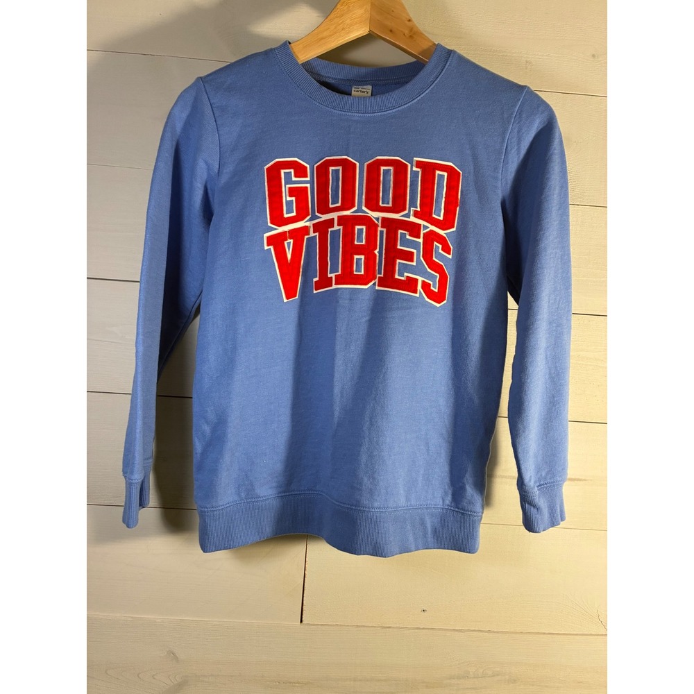 Carters Boys Blue Good Vibes Graphic Sweatshirt Size 12 Pullover Crew Neck